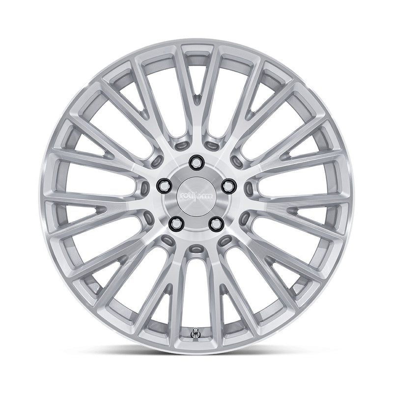 Front view of Rotiform's model LSE vehicle wheel with a mesh Y spoke design in a gloss silver finish with a machined face.