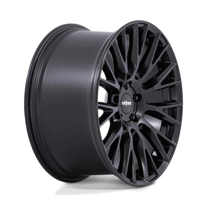 Side view of Rotiform's model LSE vehicle wheel with a mesh Y spoke design in a satin black finish.
